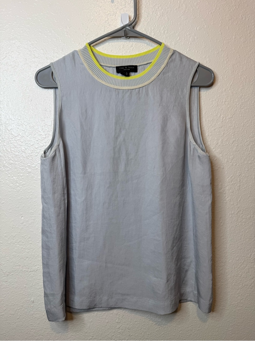 Rag & Bone Ice Gray Tank With Chartreuse Ribbed Neck Size Small Artsy Layering